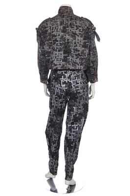 Lot 230 - Sue Clowes printed jersey and denim goth ensemble, 'Flesh & Steel' collection, Spring-Summer, 1984