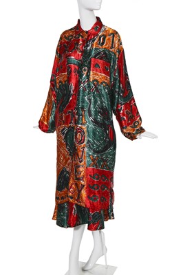 Lot 206 - Sue Clowes '999 Red Devil' print satin shirt/dress and skirt, Autumn-Winter 1985-86