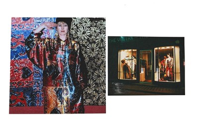 Lot 206 - Sue Clowes '999 Red Devil' print satin shirt/dress and skirt, Autumn-Winter 1985-86