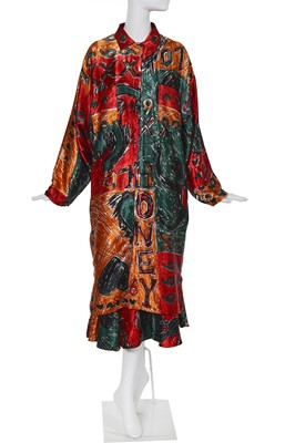 Lot 206 - Sue Clowes '999 Red Devil' print satin shirt/dress and skirt, Autumn-Winter 1985-86