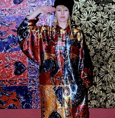 Lot 206 - Sue Clowes '999 Red Devil' print satin shirt/dress and skirt, Autumn-Winter 1985-86