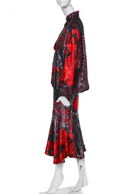 Lot 207 - Sue Clowes '999 Red Devil' print satin jacket and mermaid skirt, Autumn-Winter 1985-86