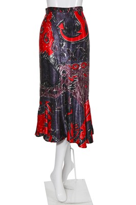 Lot 207 - Sue Clowes '999 Red Devil' print satin jacket and mermaid skirt, Autumn-Winter 1985-86