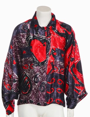 Lot 233 - Sue Clowes '999 Red Devil' print satin  jacket and shirt-dress, Autumn-Winter 1985-86