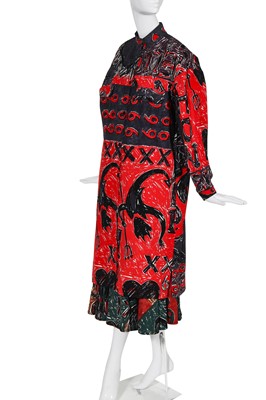 Lot 208 - Sue Clowes '999 Red Devil' printed cotton shirt-dress and skirt, Autumn-Winter 1985-86