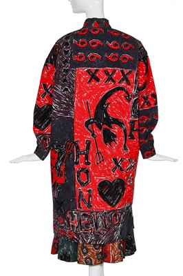 Lot 208 - Sue Clowes '999 Red Devil' printed cotton shirt-dress and skirt, Autumn-Winter 1985-86