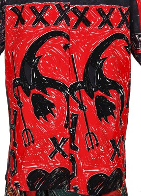 Lot 208 - Sue Clowes '999 Red Devil' printed cotton shirt-dress and skirt, Autumn-Winter 1985-86