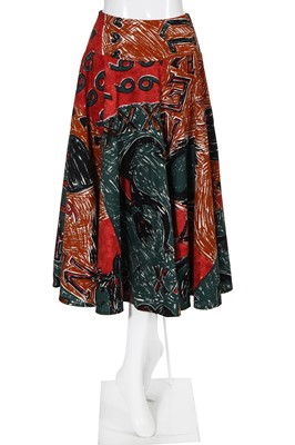 Lot 208 - Sue Clowes '999 Red Devil' printed cotton shirt-dress and skirt, Autumn-Winter 1985-86