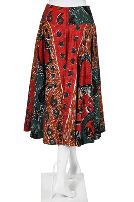 Lot 208 - Sue Clowes '999 Red Devil' printed cotton shirt-dress and skirt, Autumn-Winter 1985-86