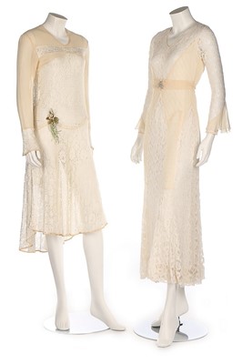 Lot 372 - A fine ivory pin-tucked chiffon and lace...