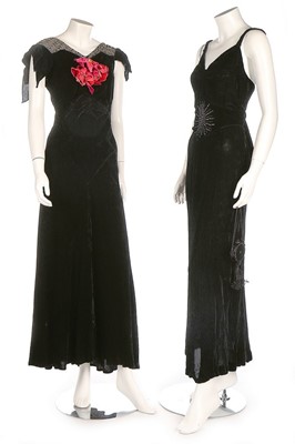 Lot 375 - Two rhinestone studded velvet evening gowns...