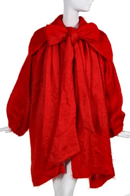 Lot 271 - A Vivienne Westwood red mohair wool smock-style coat, probably 'Salon' collection, Spring-Summer 1992