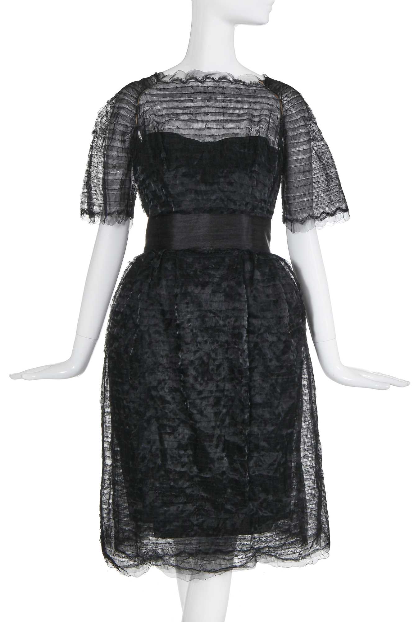 Lot 144 - A Jeanne Lanvin by Antonio Castillo couture tiered black organza cocktail dress, circa 1960