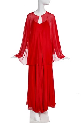 Lot 179 - A Halston scarlet chiffon evening gown and cape, 1970s