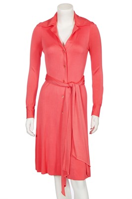 Lot 252 - A Halston coral jersey shirt-dress, 1970s