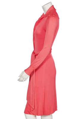Lot 252 - A Halston coral jersey shirt-dress, 1970s