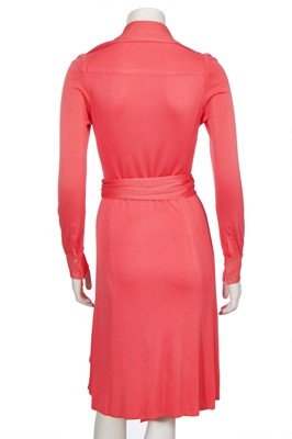 Lot 252 - A Halston coral jersey shirt-dress, 1970s