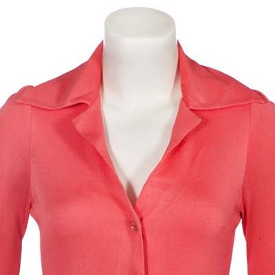 Lot 252 - A Halston coral jersey shirt-dress, 1970s
