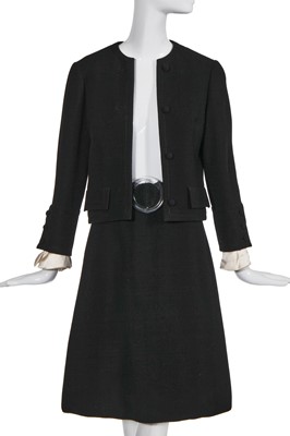 Lot 153 - A Christian Dior by Marc Bohan black crêpe suit, Autumn-Winter 1967-68