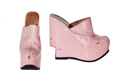 Lot 283 - A rare pair of pale pink leather rocking horse mules, 'Cafe Society', Spring-Summer 1994