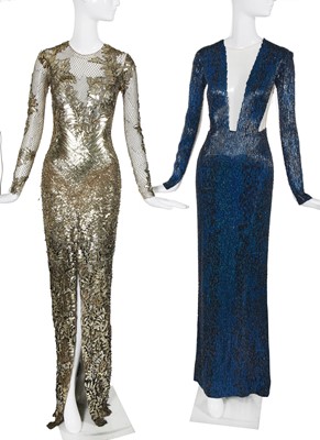 Lot 374 - Two Julien Macdonald sequined nude tulle dresses, Autumn-Winter 2013-14