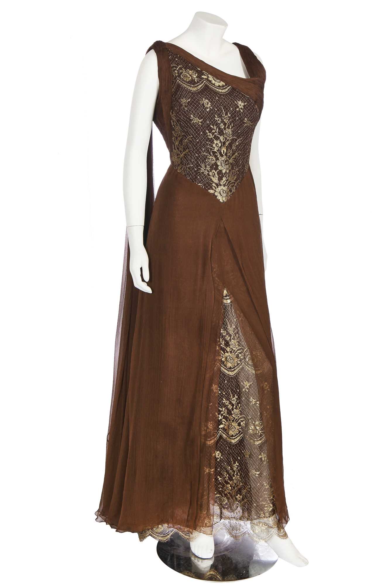 Lot 243 - A Valentino haute couture pleated brown chiffon evening dress, 1970s