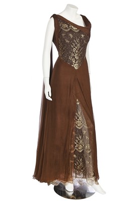 Lot 243 - A Valentino haute couture pleated brown chiffon evening dress, 1970s