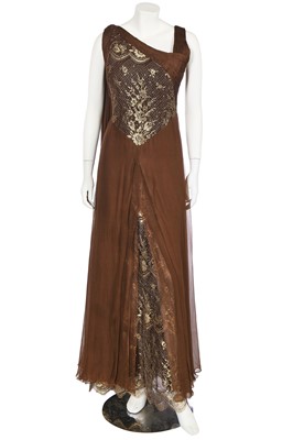 Lot 243 - A Valentino haute couture pleated brown chiffon evening dress, 1970s