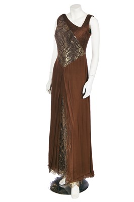Lot 243 - A Valentino haute couture pleated brown chiffon evening dress, 1970s