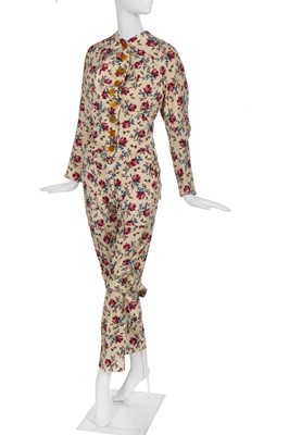 Lot 293 - A Vivienne Westwood rose printed ivory wool two-piece ensemble, probably 'Vive La Cocotte' collection, Autumn-Winter 1995-96