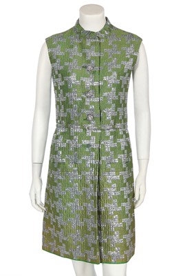 Lot 312 - A Jeanne Lanvin silver and green brocatelle cocktail dress, mid 1960s