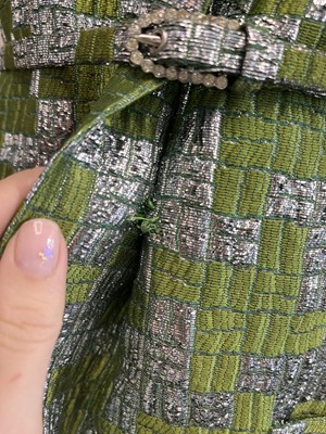 Lot 312 - A Jeanne Lanvin silver and green brocatelle cocktail dress, mid 1960s