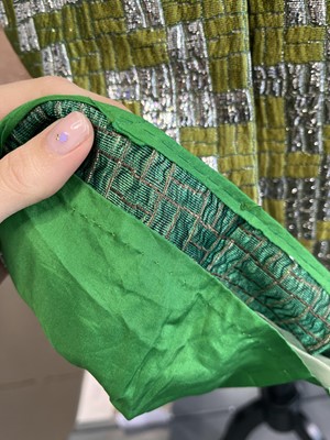Lot 312 - A Jeanne Lanvin silver and green brocatelle cocktail dress, mid 1960s