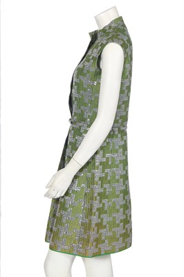 Lot 312 - A Jeanne Lanvin silver and green brocatelle cocktail dress, mid 1960s