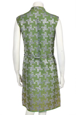 Lot 312 - A Jeanne Lanvin silver and green brocatelle cocktail dress, mid 1960s