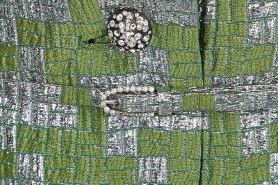 Lot 312 - A Jeanne Lanvin silver and green brocatelle cocktail dress, mid 1960s