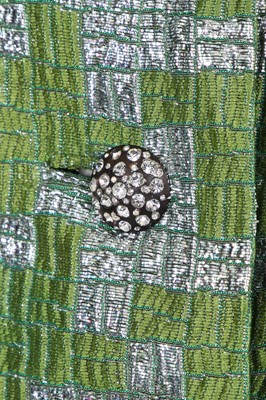 Lot 312 - A Jeanne Lanvin silver and green brocatelle cocktail dress, mid 1960s
