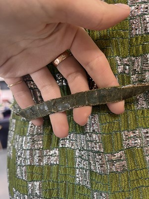 Lot 312 - A Jeanne Lanvin silver and green brocatelle cocktail dress, mid 1960s