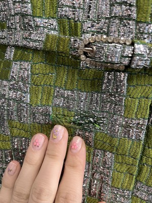 Lot 312 - A Jeanne Lanvin silver and green brocatelle cocktail dress, mid 1960s