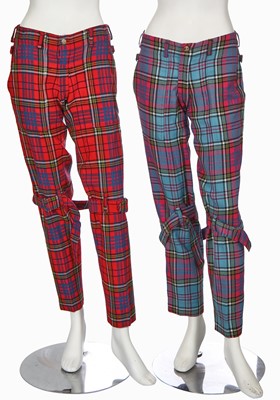 Lot 138 - Two pairs of Vivienne Westwood tartan bondage trousers, 1990s