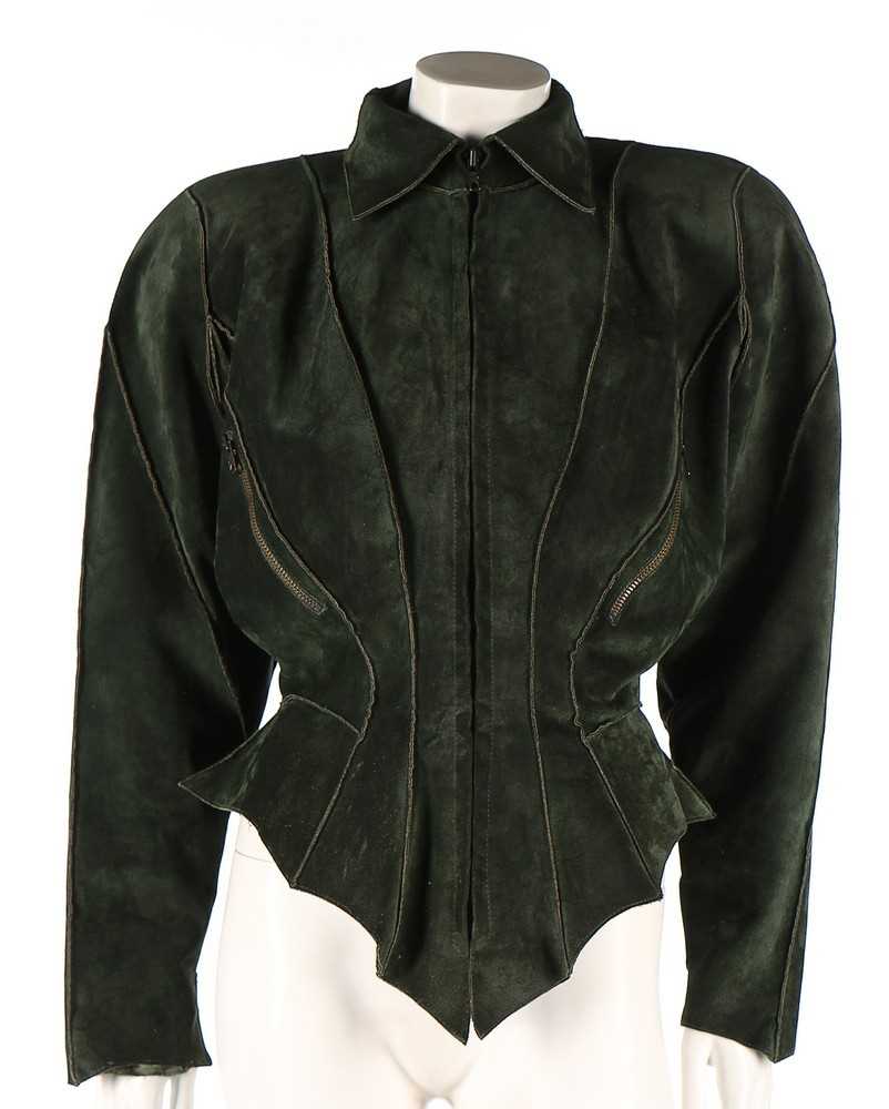 Lot 389 - A Thierry Mugler sculpted green suede jacket,