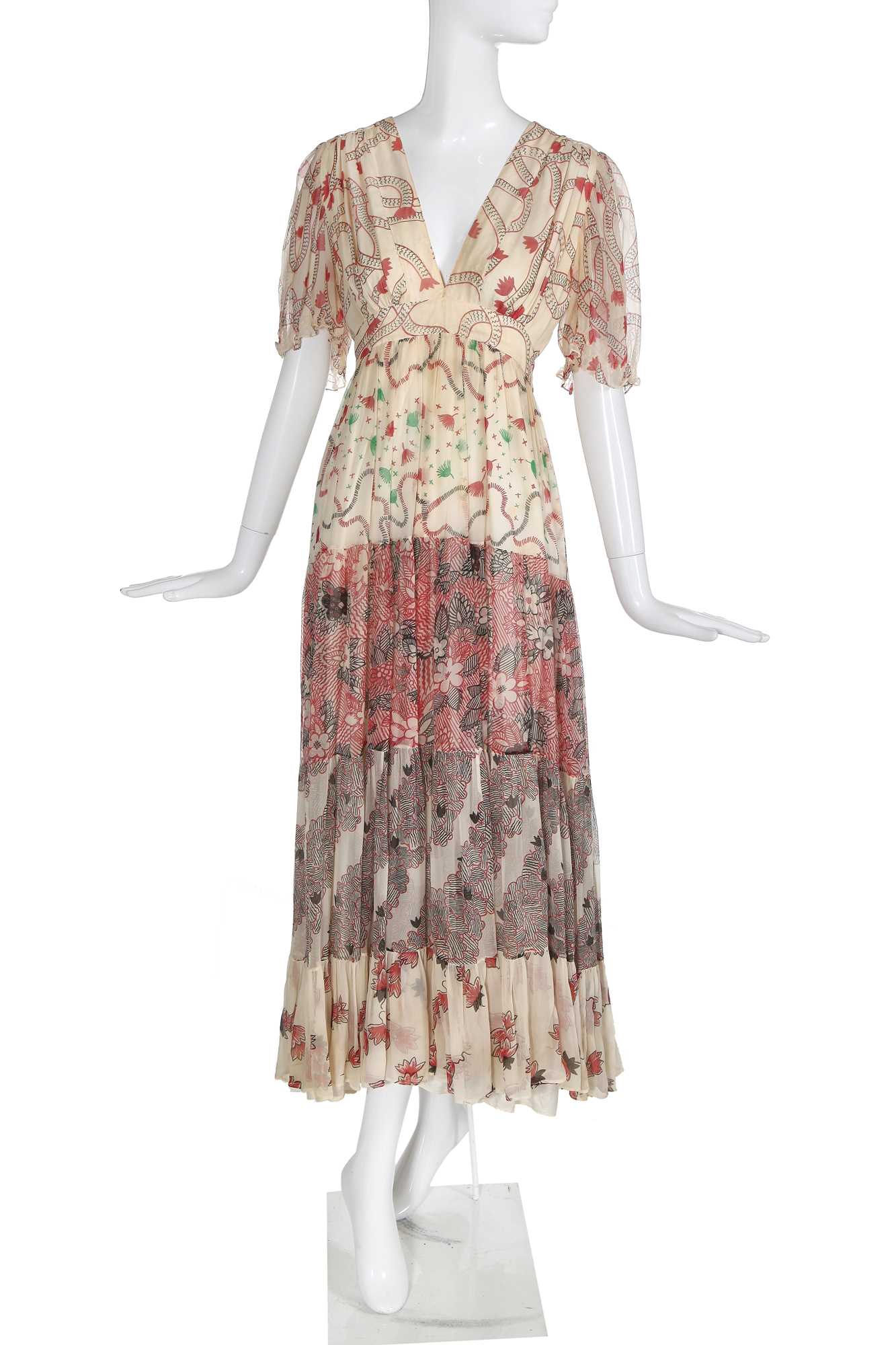1970's Ossie Clark Dress w/Embroidered Floral Motif