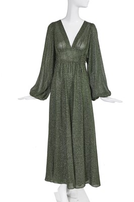 Lot 166 - An Ossie Clark for Radley green lurex evening gown, 1970s