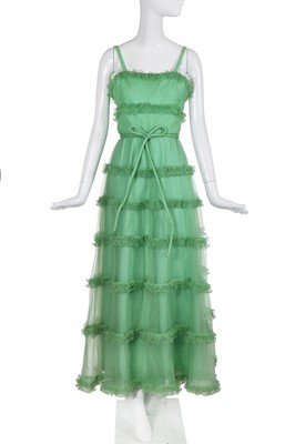 Lot 175 - A Christian Dior London mint-green cigaline evening gown, 1970s