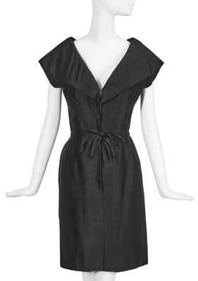Lot 102 - A Christian Dior London black slubbed silk dinner dress, circa 1953