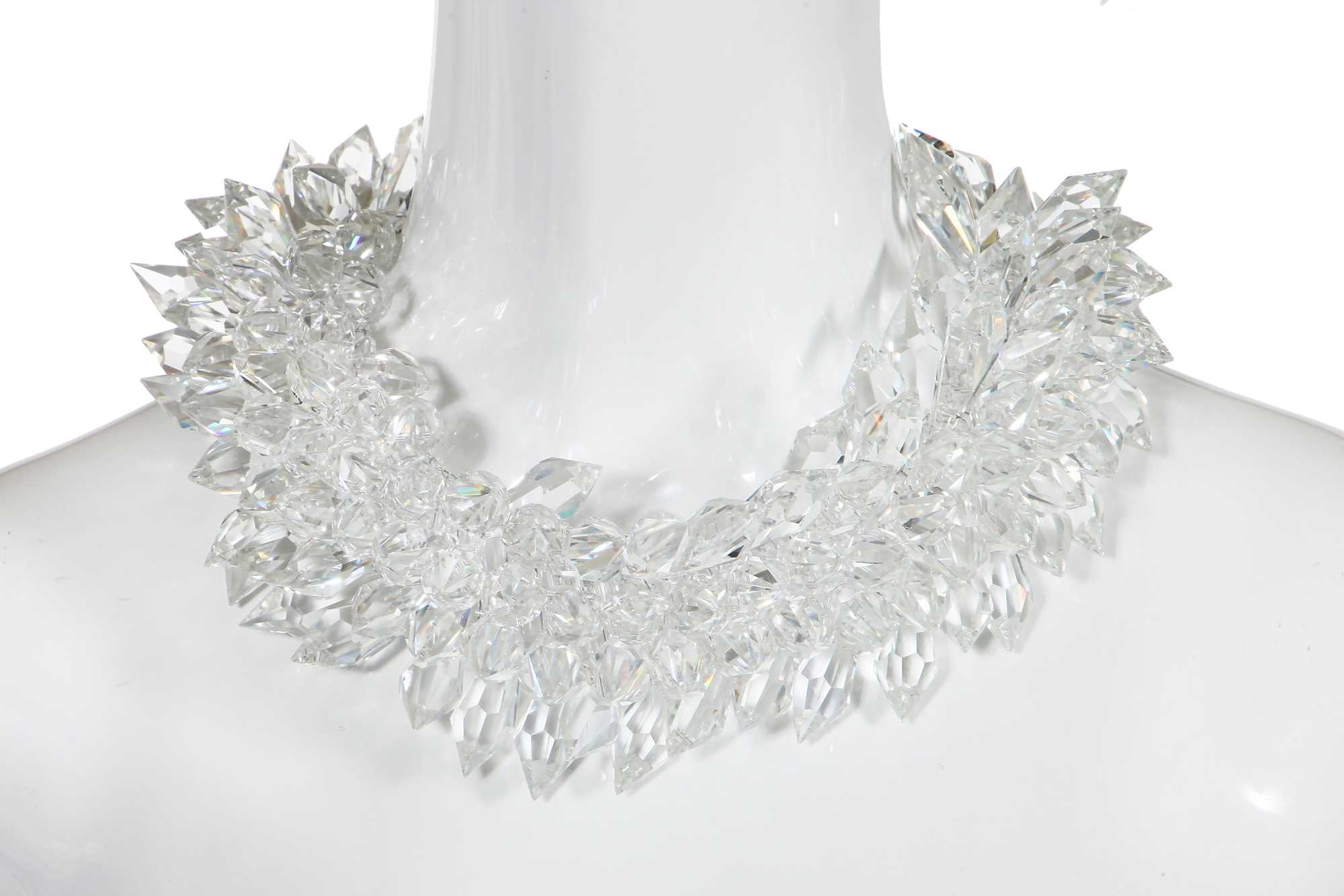 Lot 47 - A choker necklace and matching bracelet of clear cut-glass, probably Butler & Wilson, modern