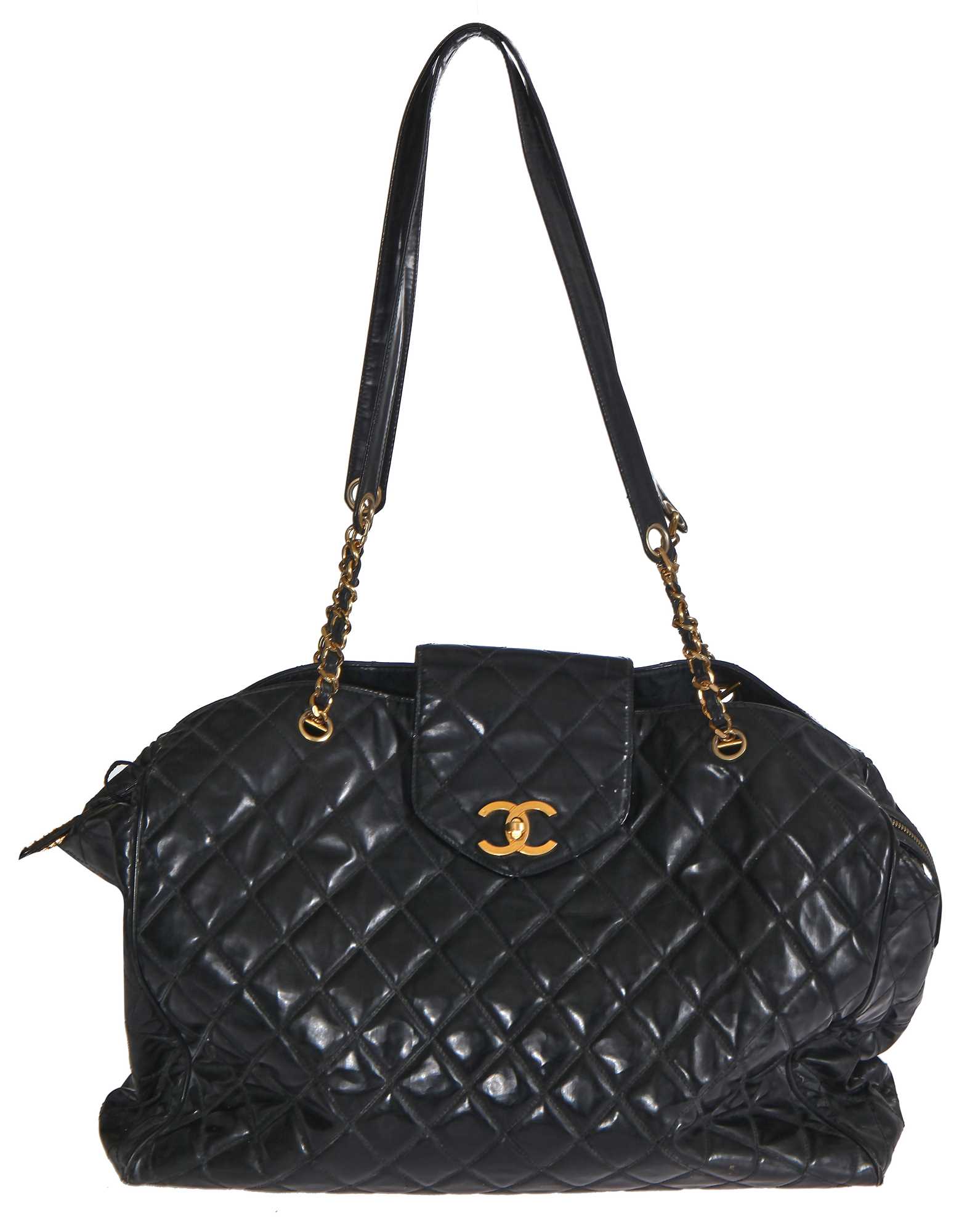 Lot 21 - A Chanel quilted vinyl jumbo bag, 1980s-early 90s