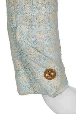 Lot 25 - A Chanel pastel blue and white houndstooth rayon-cotton suit, Spring-Summer 1993