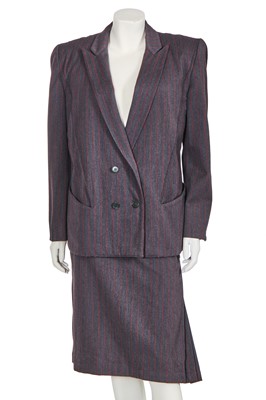 Lot 221 - An early Thierry Mugler grey pinstripe wool suit, 1970s