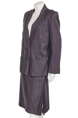 Lot 221 - An early Thierry Mugler grey pinstripe wool suit, 1970s
